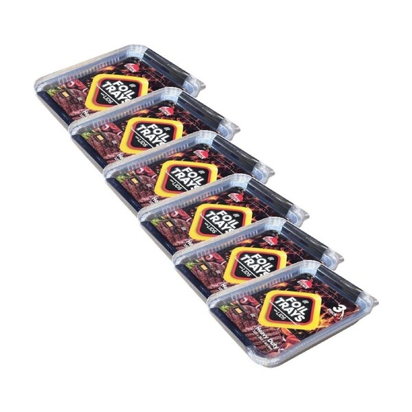 6x 3pc Braz Aluminium Foil Disposable Rectangle Trays W/ Lids 32x24x4cm Silver