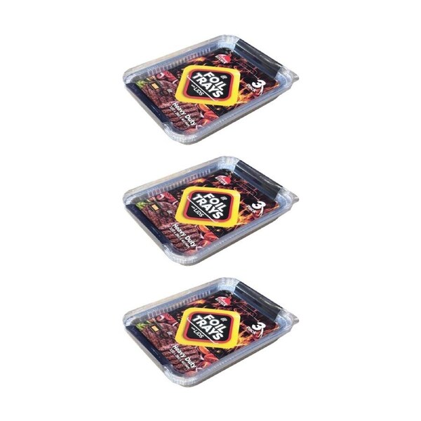 3x 3pc Braz Aluminium Foil Disposable Rectangle Trays W/ Lids 32x24x4cm Silver