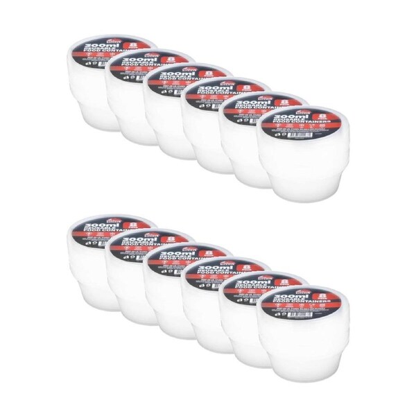 12x 8pc Braz Reusable Round Food Storage Containers W/ Lids 300ml Clear
