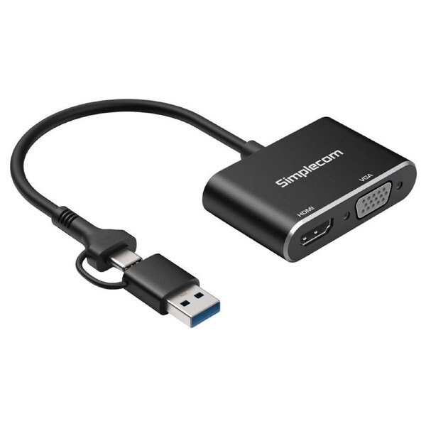 Simplecom DA326C USB 3.0 and USB-C to HDMI + VGA Video Card Adapter