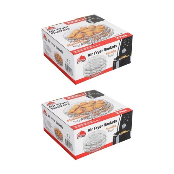 2x 3pc Braz Round Stackable Air Fryer Wire Mesh Baskets 3 Level
