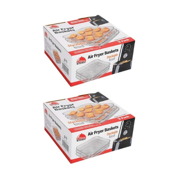 2x 3pc Braz Square Stackable Air Fryer Wire Mesh Baskets 3 Level