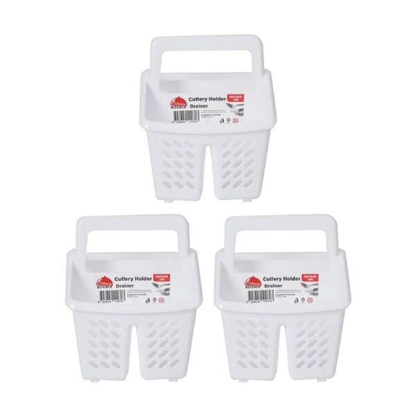 3PK Braz Plastic Perforated Cutlery Storage Holder W/ Handle 15x13x16cm White