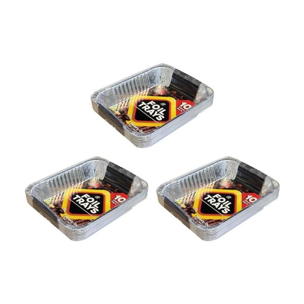 3x 10pc Braz Aluminium Foil Disposable Rectangle Trays Serveware 32x26x6cm