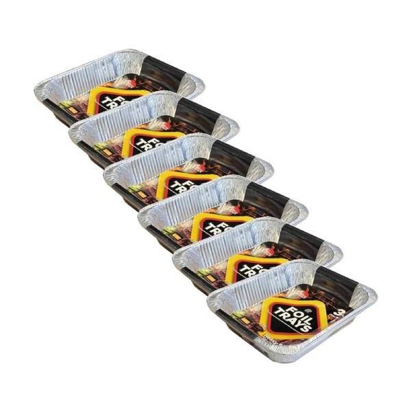 6x 3pc Braz Aluminium Foil Disposable Rectangle Trays Serveware 32x26x6cm Silver