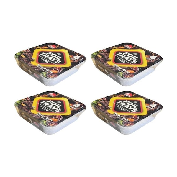 4x 4pc Braz Aluminium Foil Disposable Square Trays W/ Lids 250x250x50mm Silver