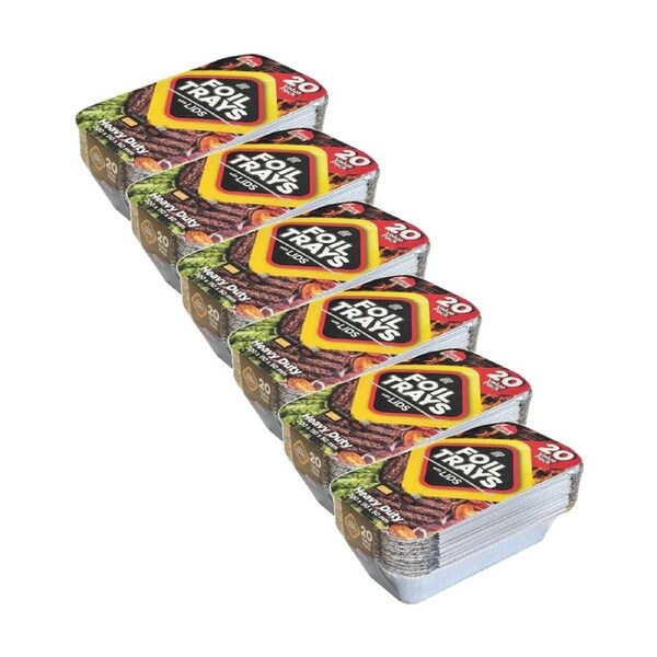 6x 20pc Braz Aluminium Foil Disposable Rectangle Trays W/ Lids 20x11x5cm Silver