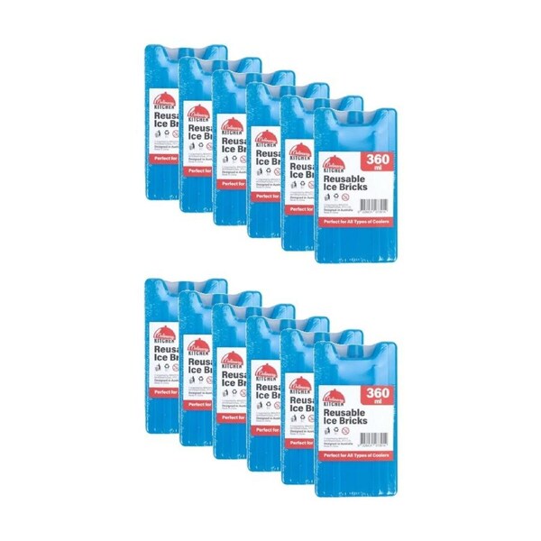 12PK Braz 360ml Reusable Plastic Brick Ice Cooler 16.5x9x3cm Blue