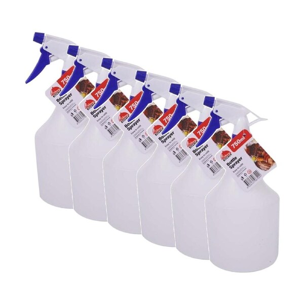 6PK Braz Plastic Water Sprayer Cleaning Bottle W/ Nozzle Trigger 750ml White