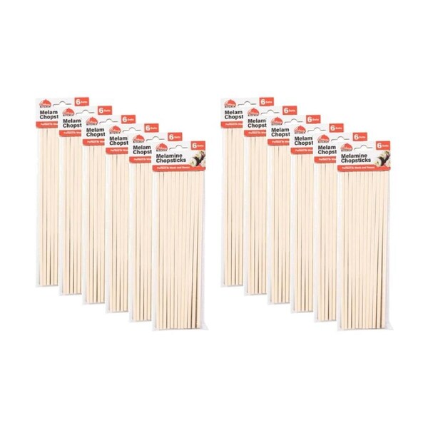 12x 12pc Braz Reusable Washable Melamine Chopsticks Kitchen Dining Utensils 24cm