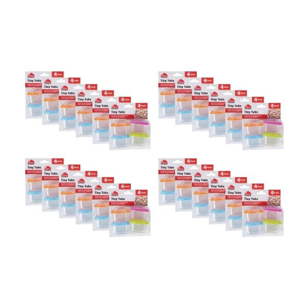 24x 4pc Braz Mini Plastic Food Storage Containers W/ Colourful Lids 6.5x5.5x4cm