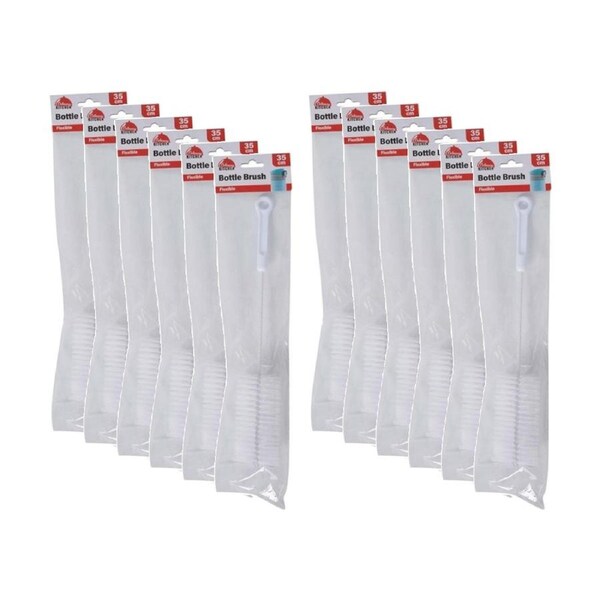12PK Braz Flexible Stem Plastic Bristles Bottle Cleaning Brush W/ Hanger 35cm