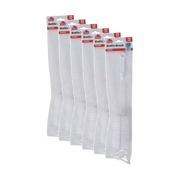 6PK Braz Flexible Stem Plastic Bristles Bottle Cleaning Brush W/ Hanger 35cm