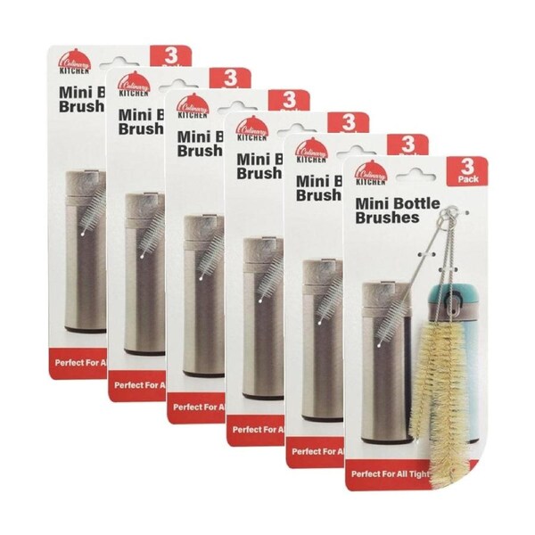 6x 3pc Braz Mini Multi Sized Bottle Brush Set 11.5/18.5/21cm