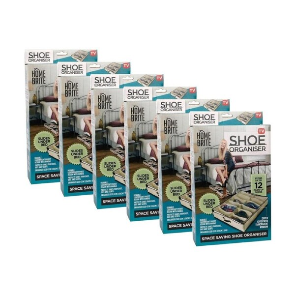 6PK Braz Under Bed Shoe Organiser Up To 12 Pairs 67x56x13cm Beige