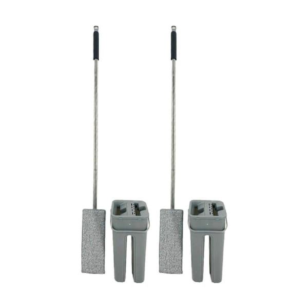 2PK Braz Wet & Dry Housekeeping Cleaning Mop Kit W/ 2 Pads Grey