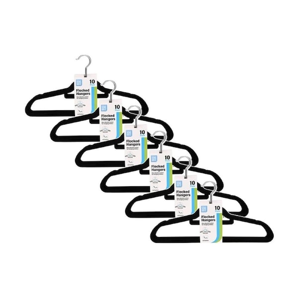 6x 10pc Braz Velvet Non-Slip Clothes Hangers W/ Metal Hook Adult Black