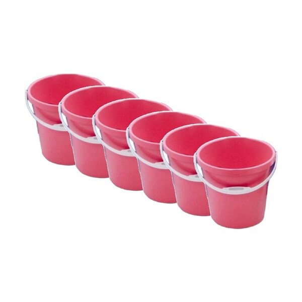 6PK Braz Super Clean Cleaning Round Bucket W/ Handle 12L Multi Colour Assorted