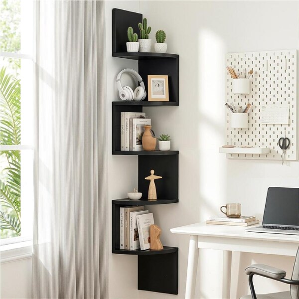 Artiss Wall Shelf Bookshelf Display Shelves Floating Corner Mount 5-Tier Black