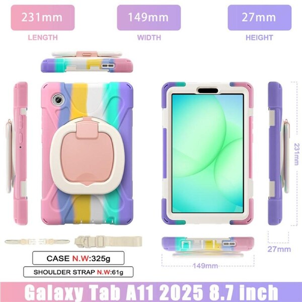 Catzon Case for Samsung Galaxy Tab A11/SM-X133/X135 with Shoulder Straps-ColorfulPink