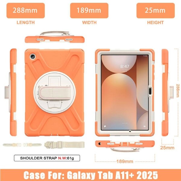 Catzon Case for Samsung Galaxy Tab A11+/SM-X230/X233/X235/X236B with Straps-Orange