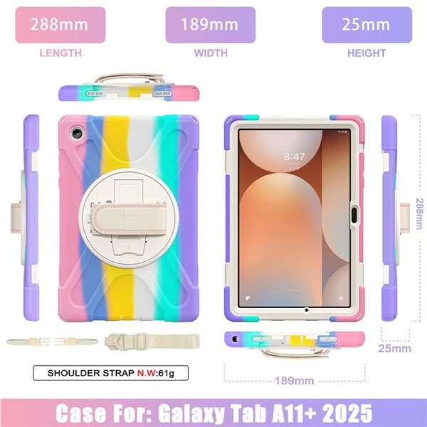 Catzon Case for Samsung Galaxy Tab A11+/SM-X230/X233/X235/X236B with Straps-ColorfulPink