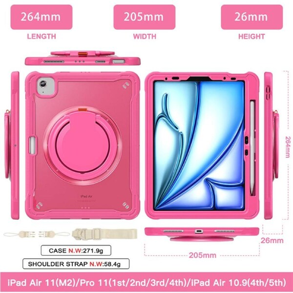 Catzon Case for iPad Air 11 Inch M2 2024 iPad Air 4/5 10.9 Inch 2020/2022 iPad Pro 11 Inch 2022/2021/2020/2018-RosyRed
