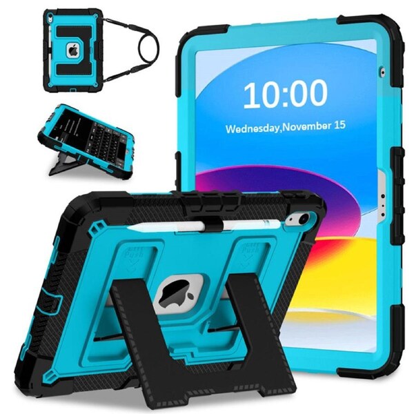 Catzon Tablet Case for iPad A16 11th / iPad 10th 10.9 Shockproof Case with Strap-BlackBlue