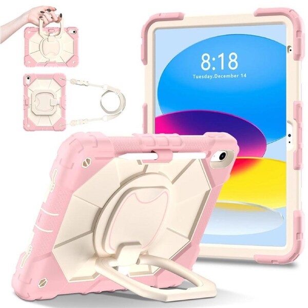 Catzon Tablet Case for iPad A16 11th / iPad 10th 10.9 Shockproof Case with Strap-RosyGoldBeige