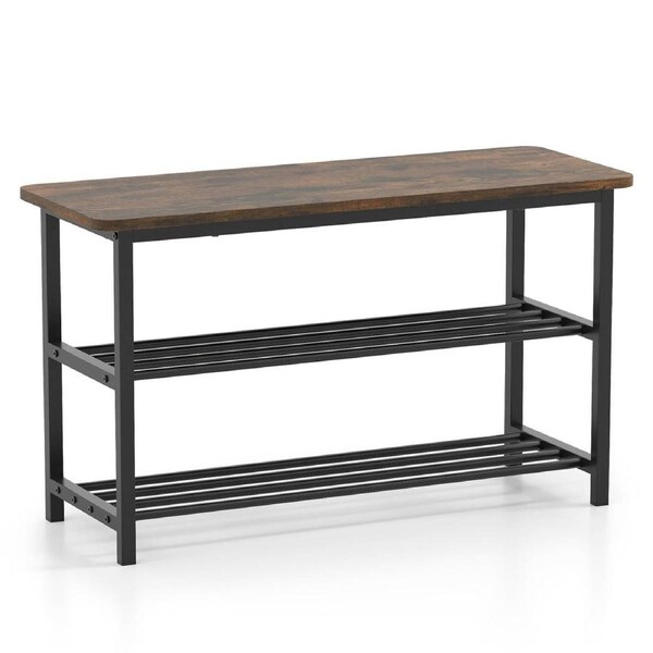 Giantex 2-Tier Shoe Rack Storage Bench Hallway Rustic Boot Organizer Metal Shelves