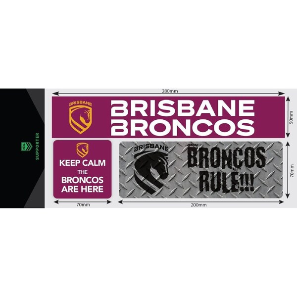 NRL Car Window Decal Set - 3 Stickers - Brisbane Broncos - 280mm