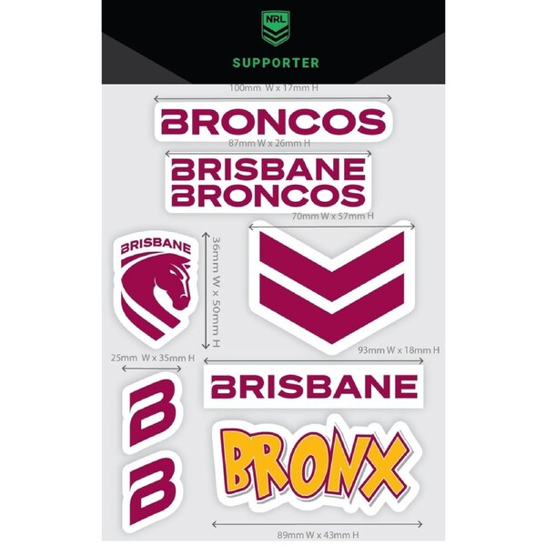 NRL Sticker Decal Sheet - Brisbane Broncos - Stickers Wordmark