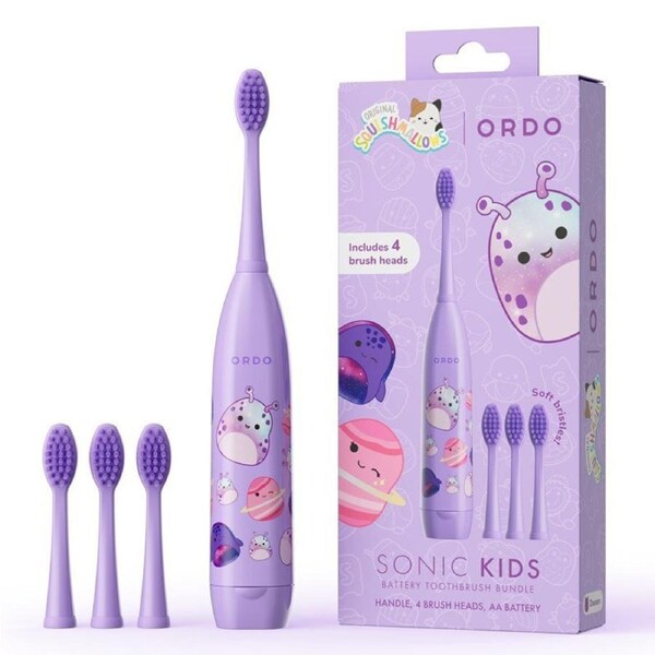 Ordo Sonic Kids Squishmallows Battery Powered Toothbrush & 2x Brush Head Bundle