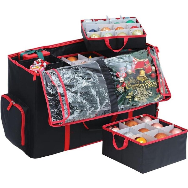 Catzon Large Christmas Holiday Decoration Storage Bag Organizer-Black
