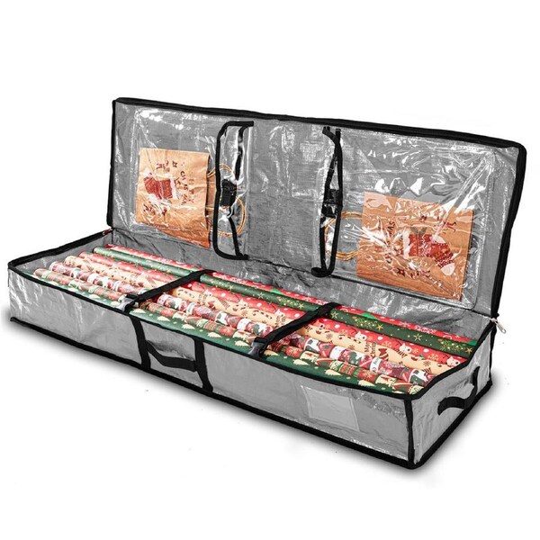 Catzon Christmas Wrapping Paper Storage Bag 40 Inch with Pockets-Grey