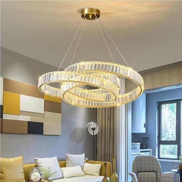 BAMDECOR C3322 Modern Crystal Chandeliers Lighting Fixtures Contemporary Round Chandelier Lighting Fixtures Crystal Pendant Ceiling Lights(Gold-80cm)