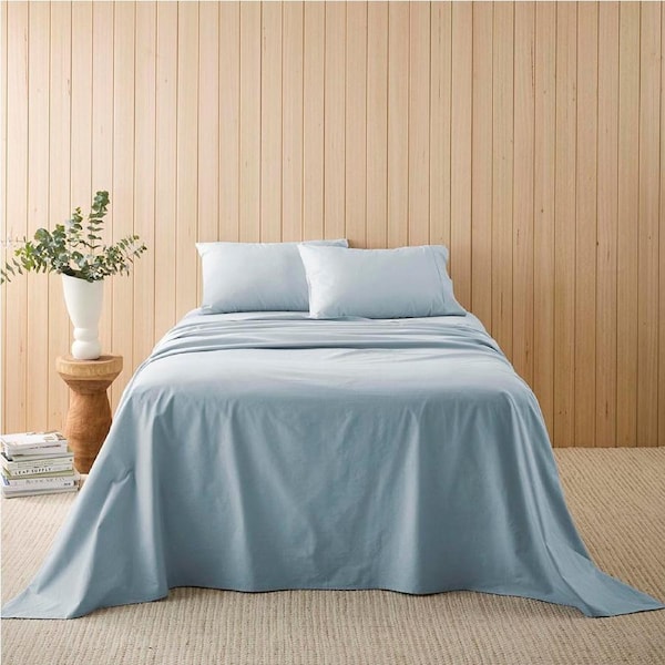 MyHouse Cotton Linen Sheet Set - Pale Blue - Queen