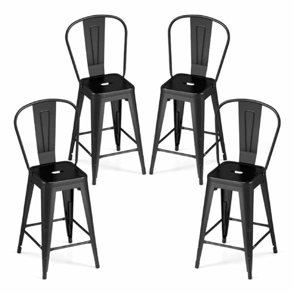 Costway Detachable 4x Metal Bar Stool Counter Height Barstool Set Space-Saving Stackable Dining Chair Black