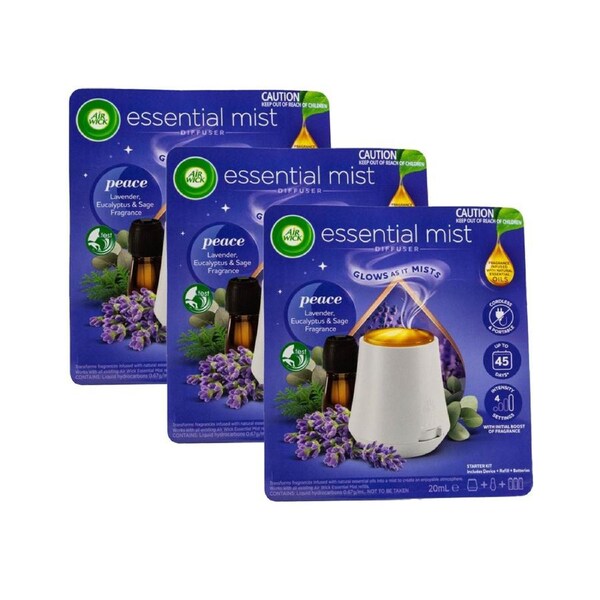 3PK Air Wick Essential Mist Diffuser Fragrance Peace Lavender Eucalyptus & Sage