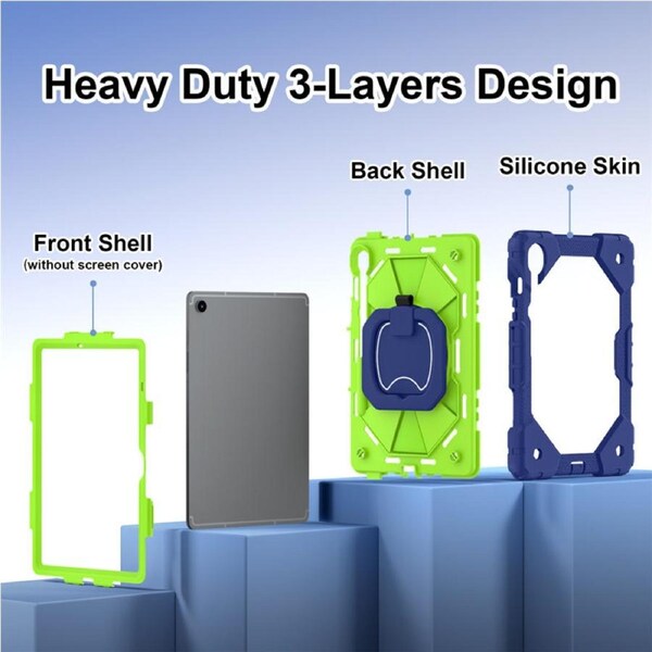 Catzon Tablet Case for Samsung Galaxy Tab S9 / S9FE / S10FE / S10 Lite Shockproof Case with Strap-NavyBlueGreen