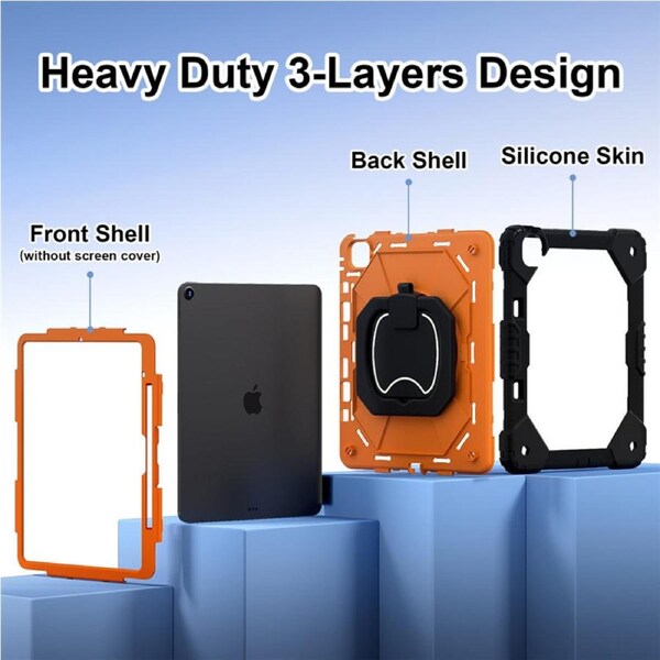 Catzon Tablet Case for iPad Air 13Inch M2 / M3 Shockproof Case with Strap-BlackOrange