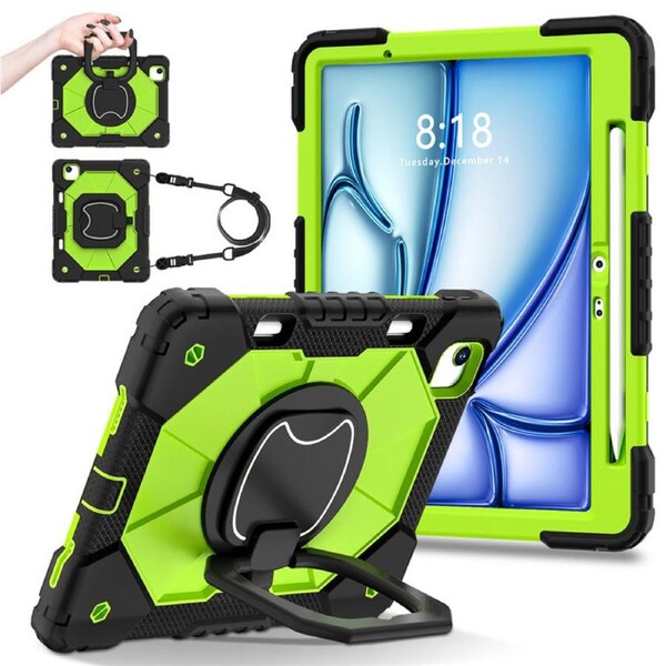 Catzon Tablet Case for iPad Air 11Inch M2 / M3 Shockproof Case with Strap-BlackYellowGreen