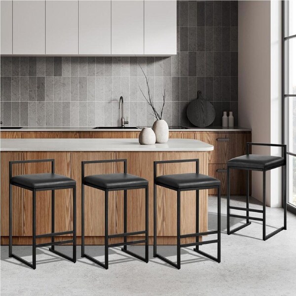 Oikiture 4x Bar Stools Kitchen Stool Metal Counter Chair Barstools Black Leather