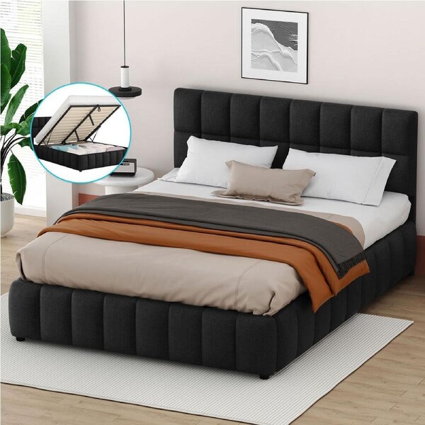 ALFORDSON Bed Frame Double Hydraulic Storage Charcoal