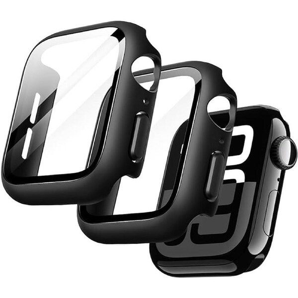 Case with Screen Protector for Apple Watch Series 11/10 42mm Built-in Tempered Glass 2 Pack Black