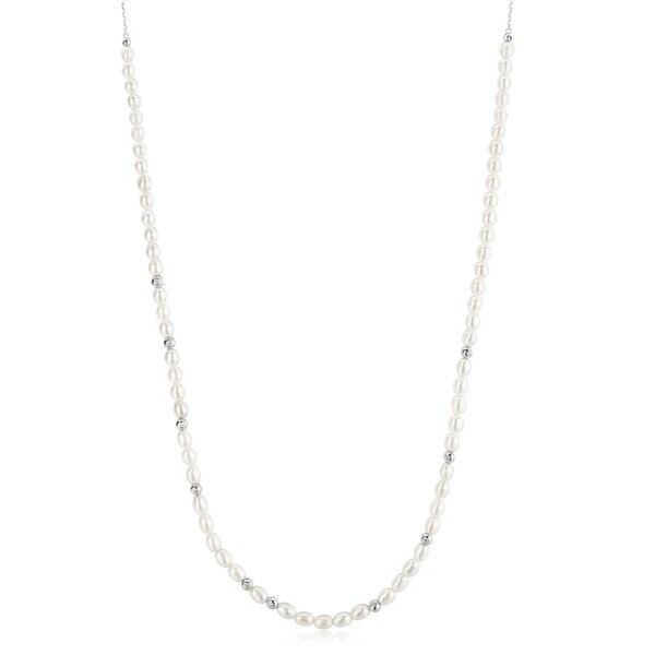 Ania Haie Silver Freshwater Pearl and White Cubic Zirconia Bezel Set Slider Necklace