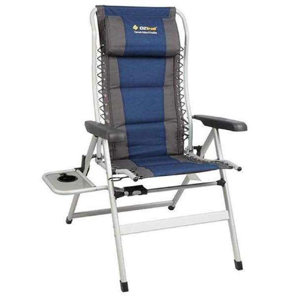 Oztrail Camping Reclining Chair - Outdoor Folding Recliner Camp Seat 8 Position Side Table