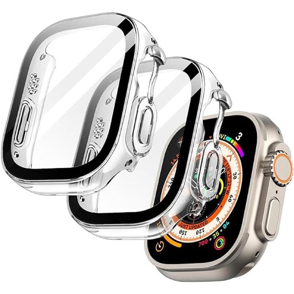 Case with Screen Protector for Apple Watch Ultra 3/2/1 49mm Built-in Tempered Glass 2 Pack Clear