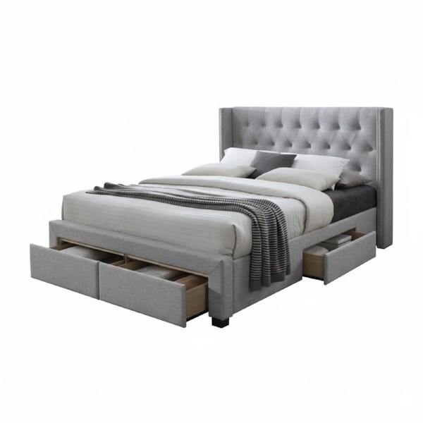 Charlie Double Bed Frame Storage Drawer Stone Grey