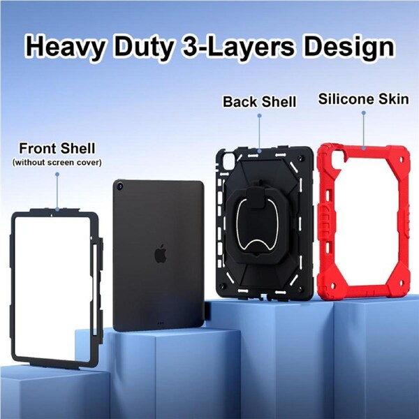Catzon Tablet Case for iPad Air 13Inch M2 / M3 Shockproof Case with Strap-RedBlack